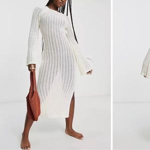 ASOS Cream Knit Crochet Open Back Maxi Dress
